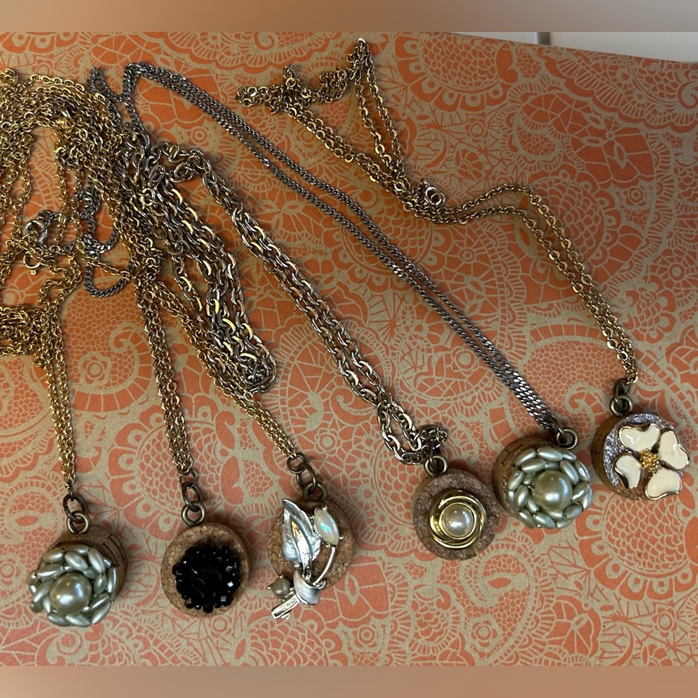 Wine Cork and Vintage Earrings Pendant Necklaces set of 6  GIFT IDEA